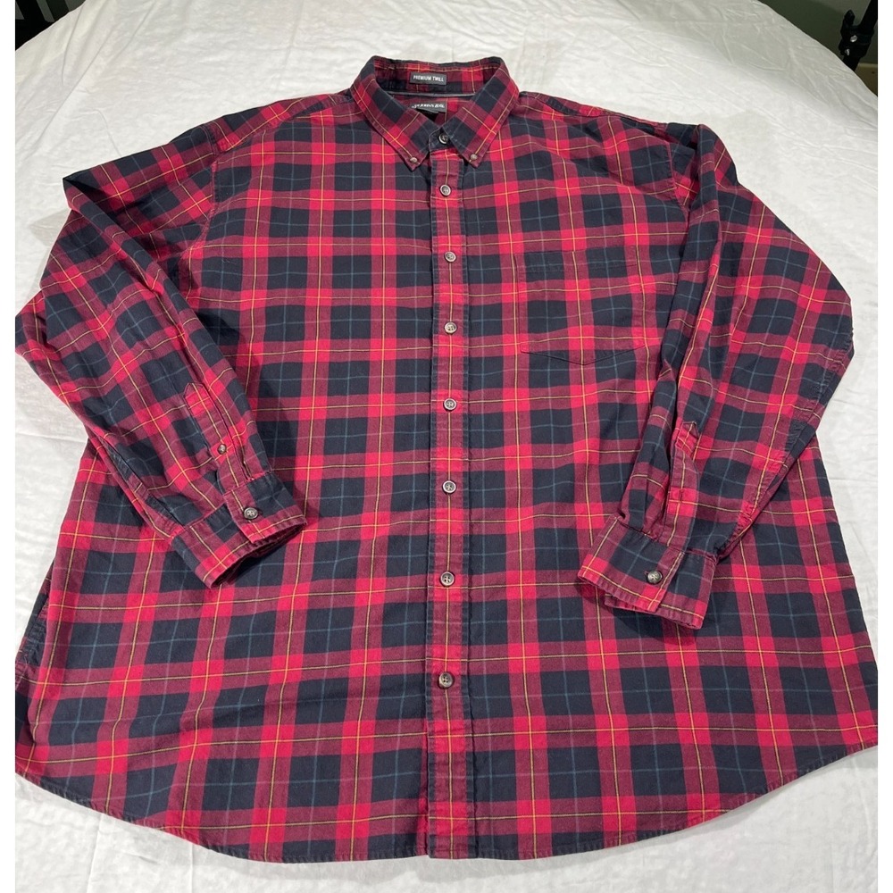 St. Johns Bay 2XLT Men's Red Plaid Flannel Shirt Premium Cotton Casual Outdoor
